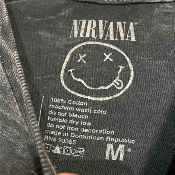 NIRVANA SMILEY FACE GRAY ACID WASH TEE SHIRT SHORT SLEEVE MEDIUM - Picture 2 of 4